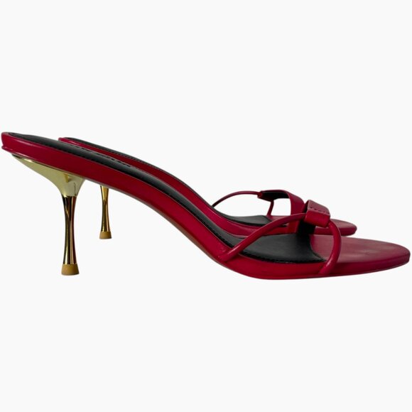 Cult Gaia Veda Sandal Size 37.5 Ruby Red Leather Strappy Gold Heel - Picture 7 of 12